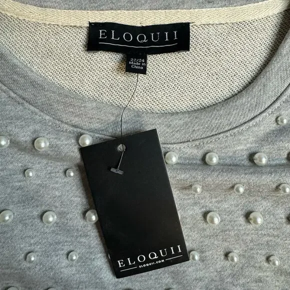 Eloquii Women's Pearl Embellished Heather Gray Sweatshirt NWT Size 22/24 - Picture 7 of 10